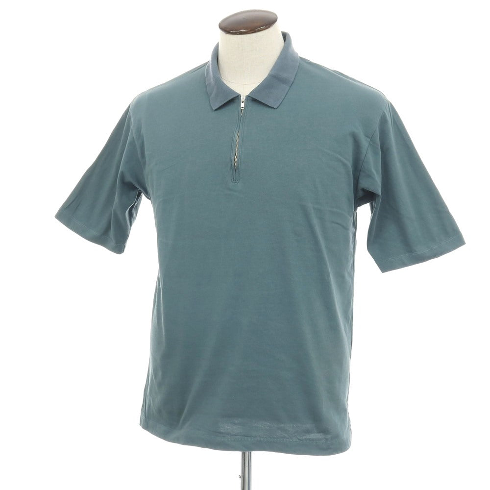 【中古】グリーンレーベルリラクシング green label relaxing コットン ハーフジップ 半袖ポロシャツ ダスティブルーグリーン系【サイズL】【 状態ランクB 】【 メンズ 】