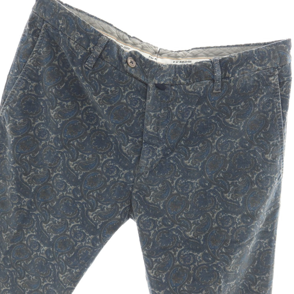 【中古】ジェイダブリューブライン J.W.BRINE ストレッチ コットン ペイズリー プリント カジュアルスラックスパンツ ネイビーxグレー【サイズ50】【 状態ランクB 】【 メンズ 】