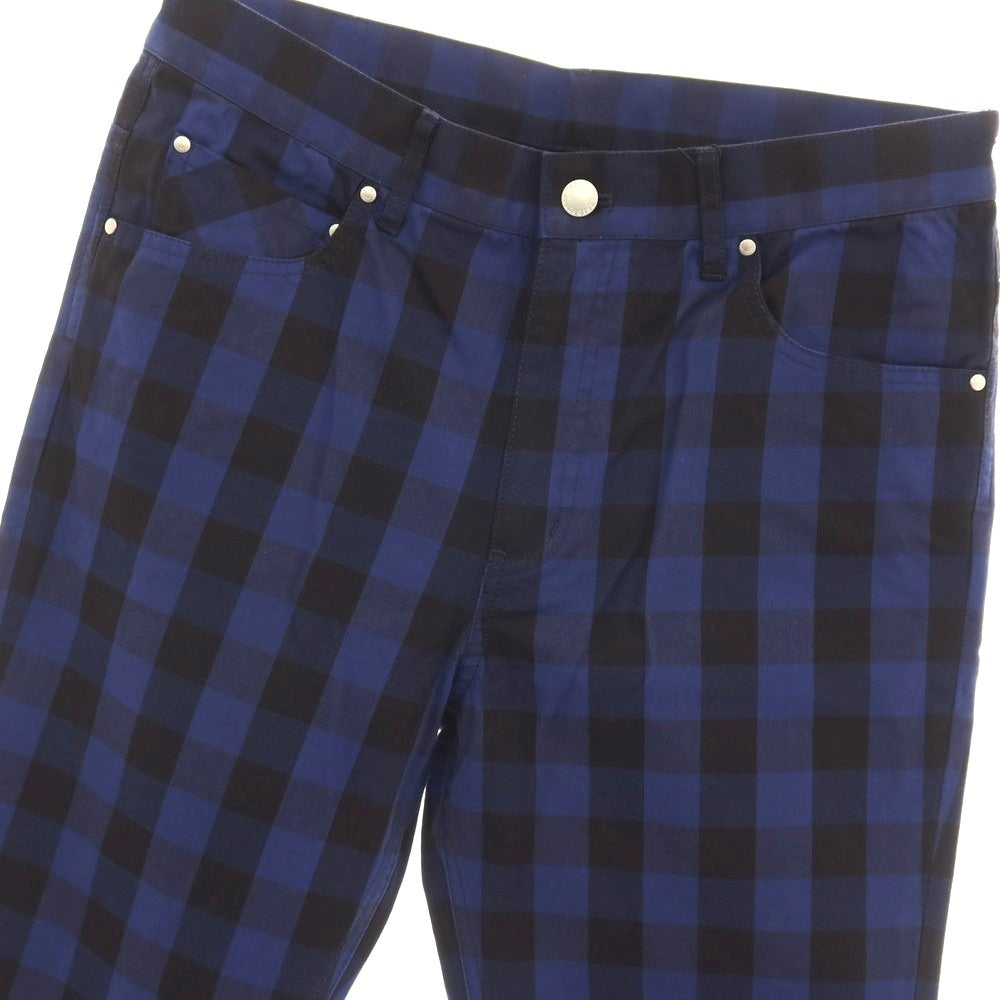 【中古】【未使用】フレッドペリー FRED PERRY コットンポリウレタン チェック 5ポケットパンツ ネイビーxブラック【サイズL】【 状態ランクS 】【 メンズ 】