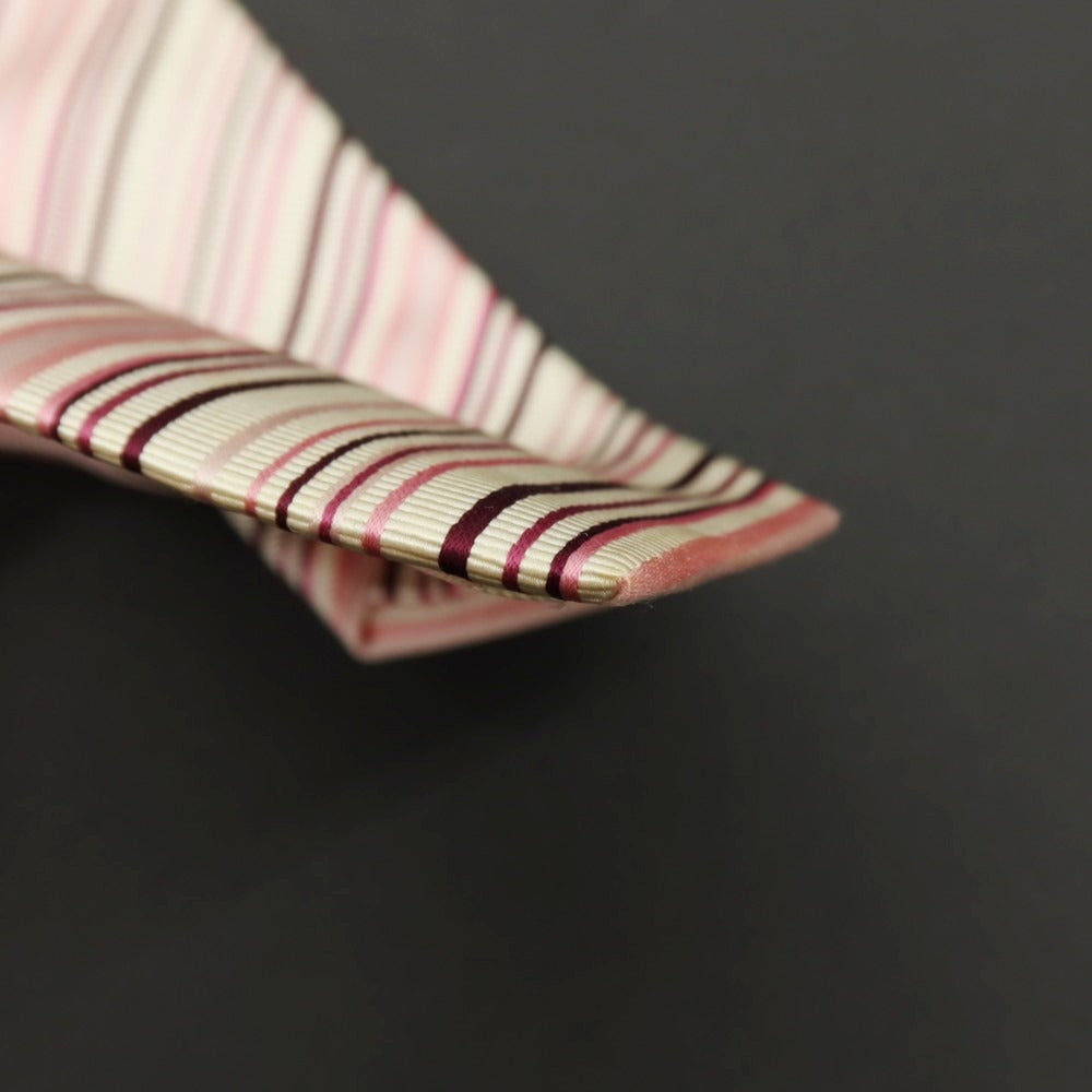 【中古】ポールスミス Paul Smith シルクコットン ストライプ柄ネクタイ アイボリーxピンク【 状態ランクB 】【 メンズ 】