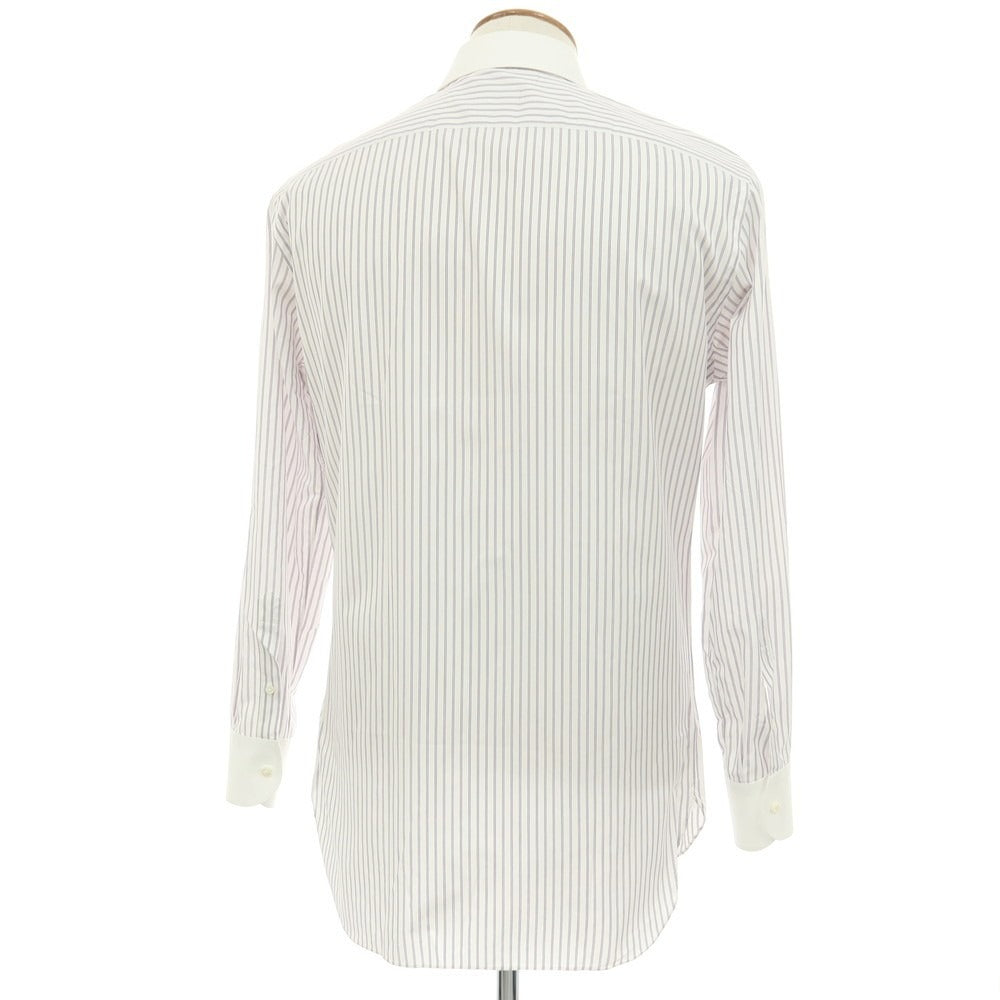 【中古】エルメネジルドゼニア Ermenegildo Zegna コットン ストライプ クレリック レギュラーカラー ドレスシャツ ホワイトxパープル【サイズ39】【 状態ランクC 】【 メンズ 】