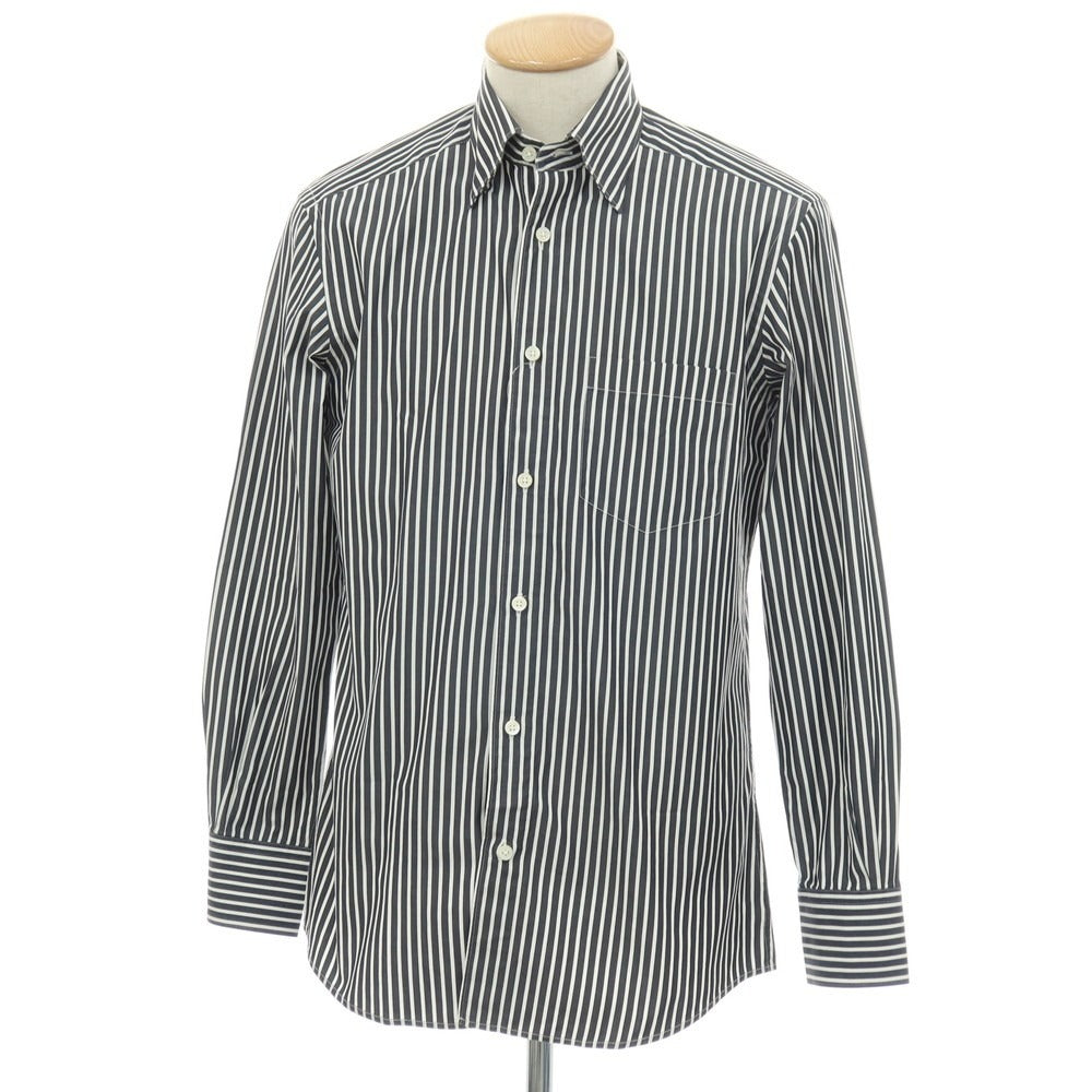 【中古】エルメネジルドゼニア Ermenegildo Zegna コットン ストライプ 隠しボタンダウン カジュアルシャツ ブラックxホワイト【サイズS】【 状態ランクC 】【 メンズ 】