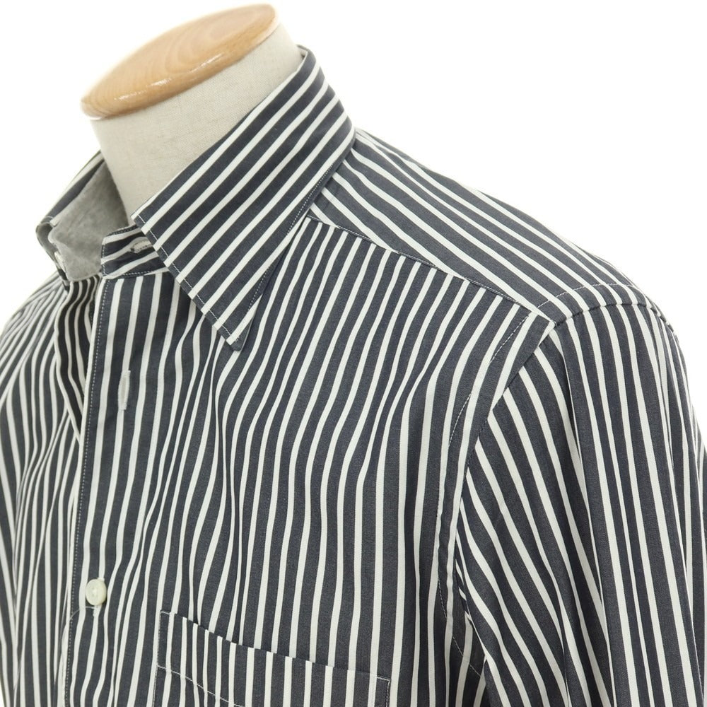 【中古】エルメネジルドゼニア Ermenegildo Zegna コットン ストライプ 隠しボタンダウン カジュアルシャツ ブラックxホワイト【サイズS】【 状態ランクC 】【 メンズ 】