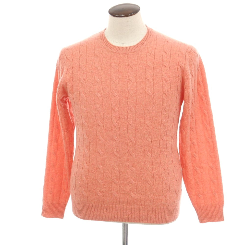 【中古】グリーンレーベルリラクシング green label relaxing カシミヤ ケーブル編み クルーネック プルオーバーニット アプリコットピンク【サイズL】【 状態ランクC 】【 メンズ 】