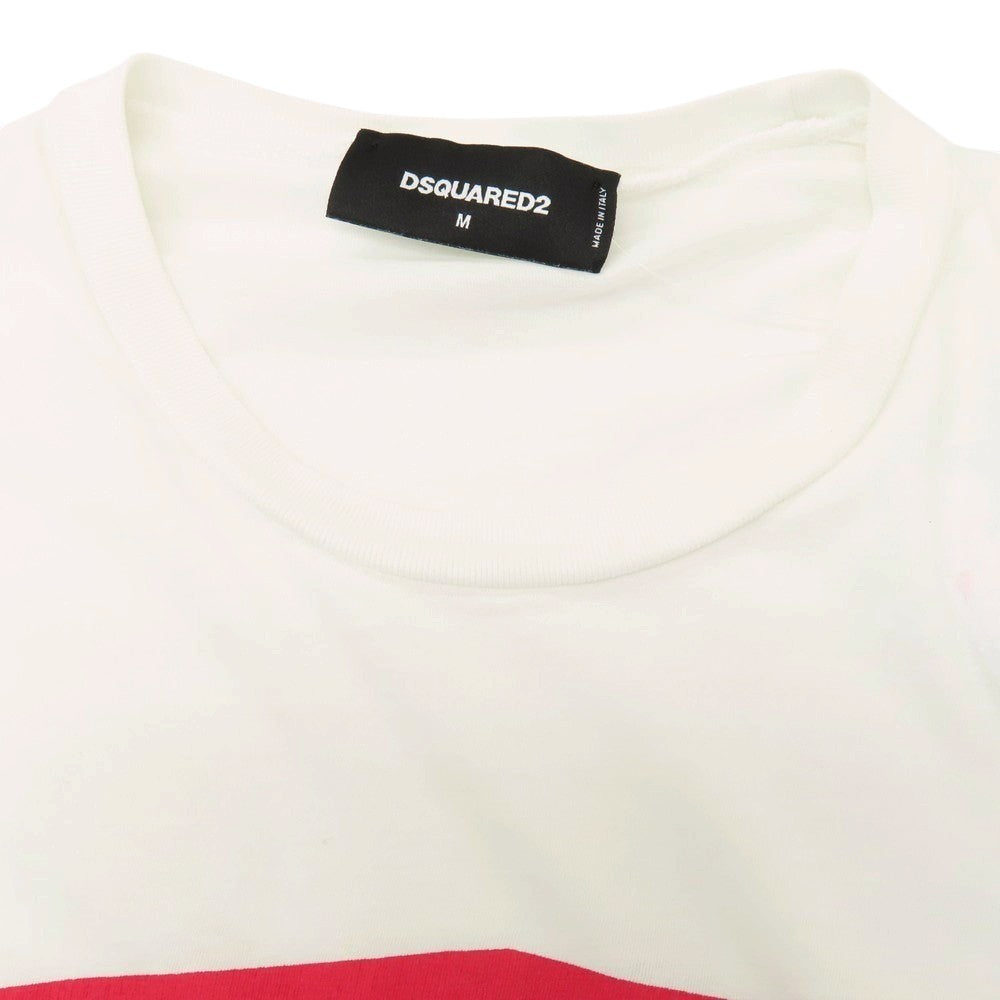 【中古】ディースクエアード DSQUARED2 コットン系 クルーネック 半袖Tシャツ ホワイト【サイズM】【 状態ランクC 】【 メンズ 】