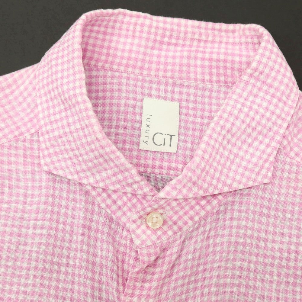 【中古】チット CIT LUXURY リネン ギンガムチェック ホリゾンタルカラー カジュアルシャツ ピンクxホワイト【サイズ41】【 状態ランクC 】【 メンズ 】