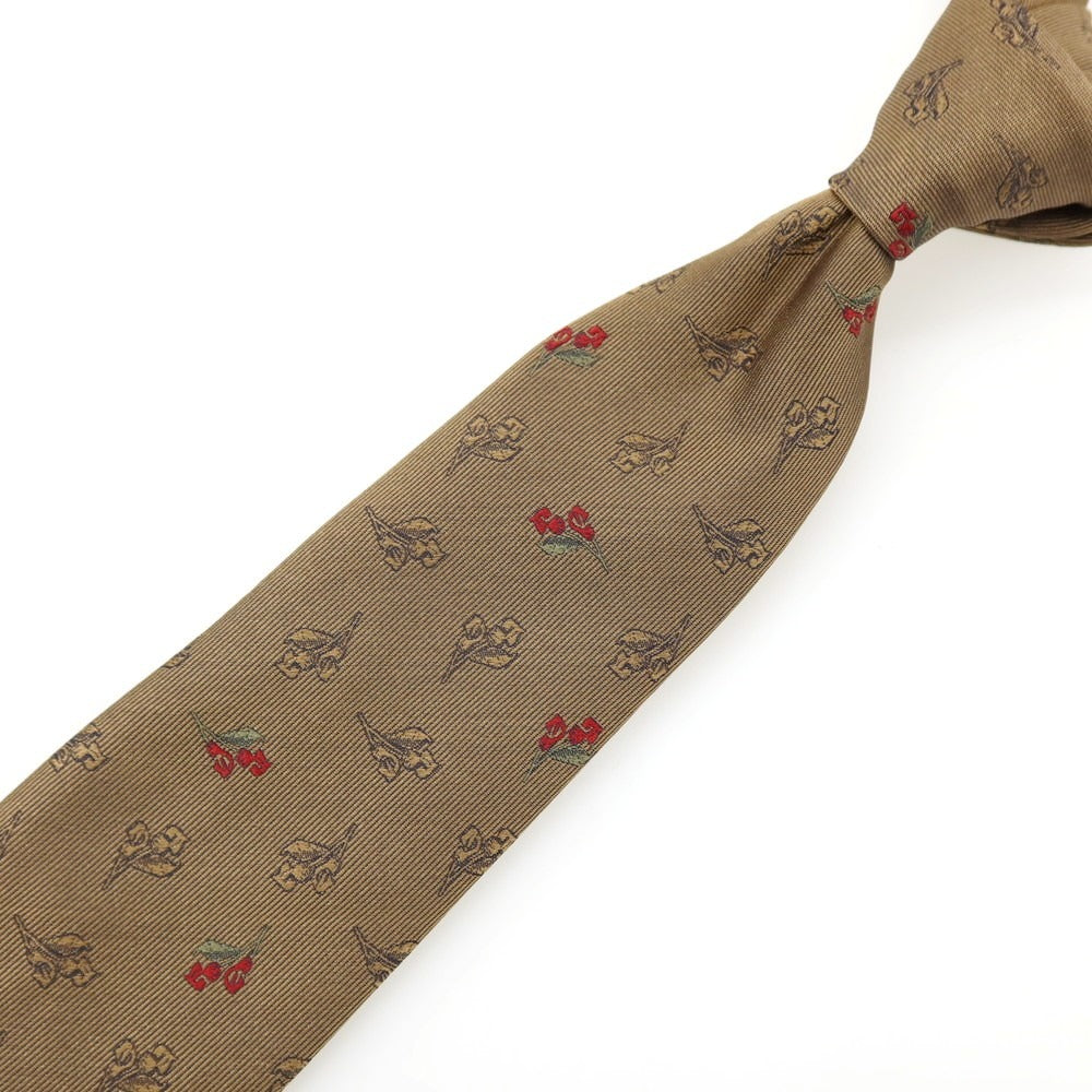 【新品】アットヴァンヌッチ Atto Vannucci シルク セッテピエゲ 花柄ネクタイ ブラウンカーキ系xレッド【 状態ランクN 】【 メンズ 】