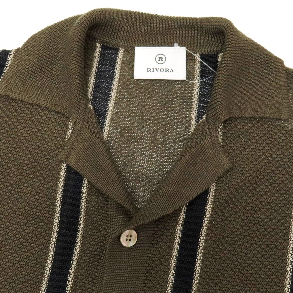 【中古】リヴォラ RIVORA リネン ストライプ 半袖 ニットシャツカーディガン ブラウン系xネイビー【サイズL】【 状態ランクB 】【 メンズ 】