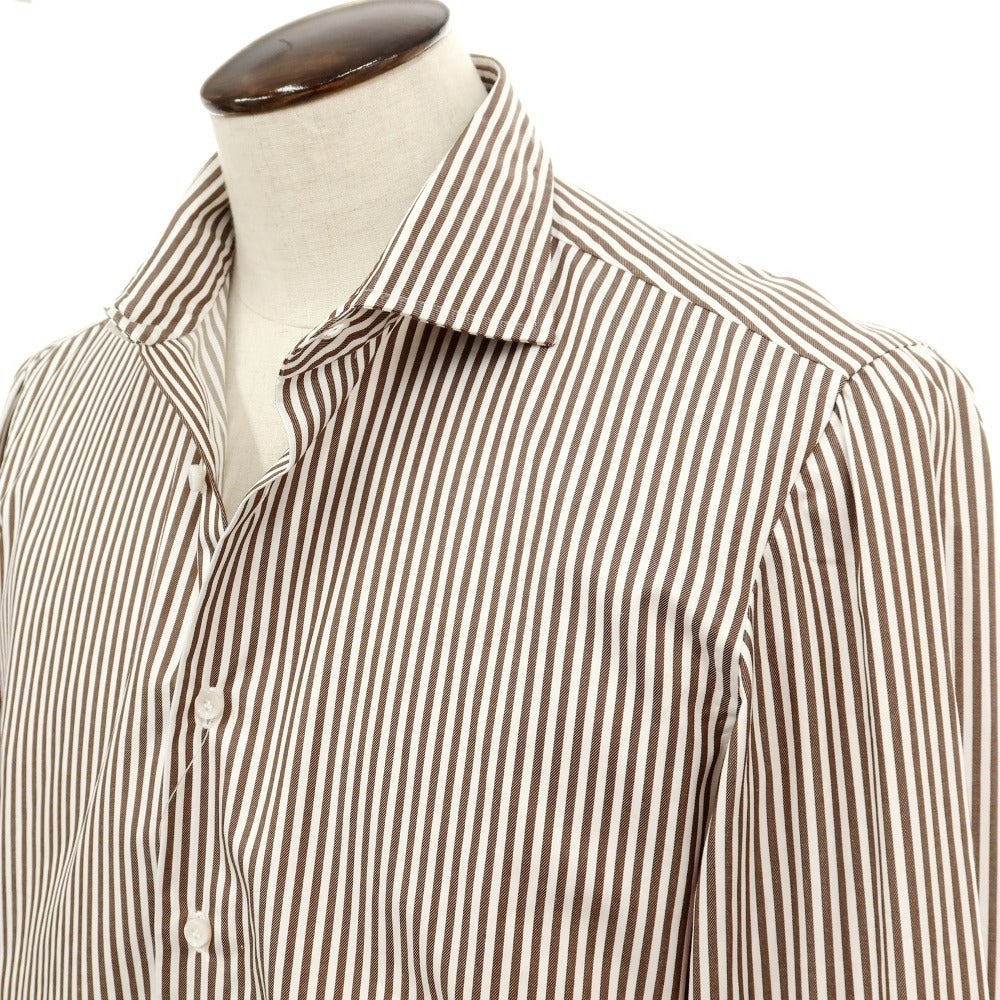 【中古】リングヂャケット RING JACKET Napoli コットン ストライプ ワイドカラー ドレスシャツ ブラウンxホワイト【サイズ42】【 状態ランクA 】【 メンズ 】