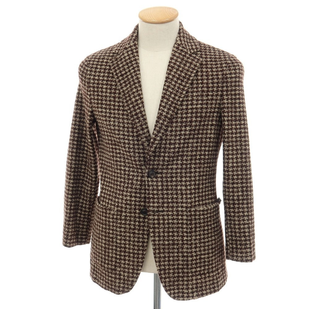 【中古】ティージャケット T-JACKET アクリルポリエステルウール ジャージー ハウンドトゥース 2B カジュアルジャケット ブラウンxベージュ【サイズXS】【 状態ランクB 】【 メンズ 】