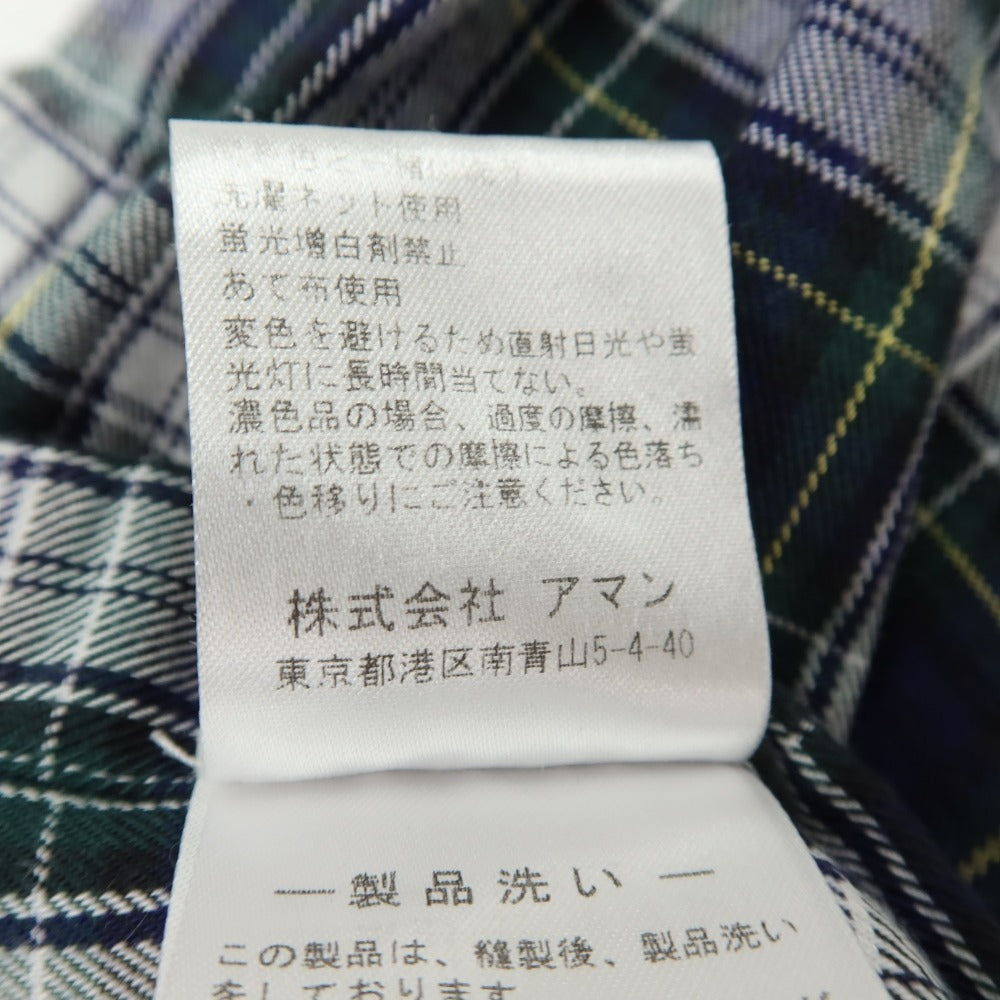 【中古】フィナモレ Finamore コットン チェック ホリゾンタルカラー カジュアルシャツ ネイビーxグリーン【サイズM】【 状態ランクB 】【 メンズ 】