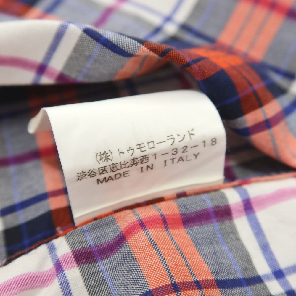 【中古】フィナモレ Finamore コットン チェック カッタウェイ カジュアルシャツ ホワイトxオレンジ【サイズM】【 状態ランクC 】【 メンズ 】
