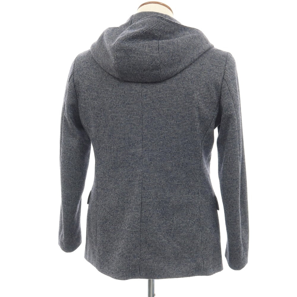 【中古】エンポリオ アルマーニ EMPORIO ARMANI ウール混 ハウンドトゥース 手裏剣千鳥 フード付き カジュアルジャケット グレーxネイビー【サイズ48】【 状態ランクB 】【 メンズ 】