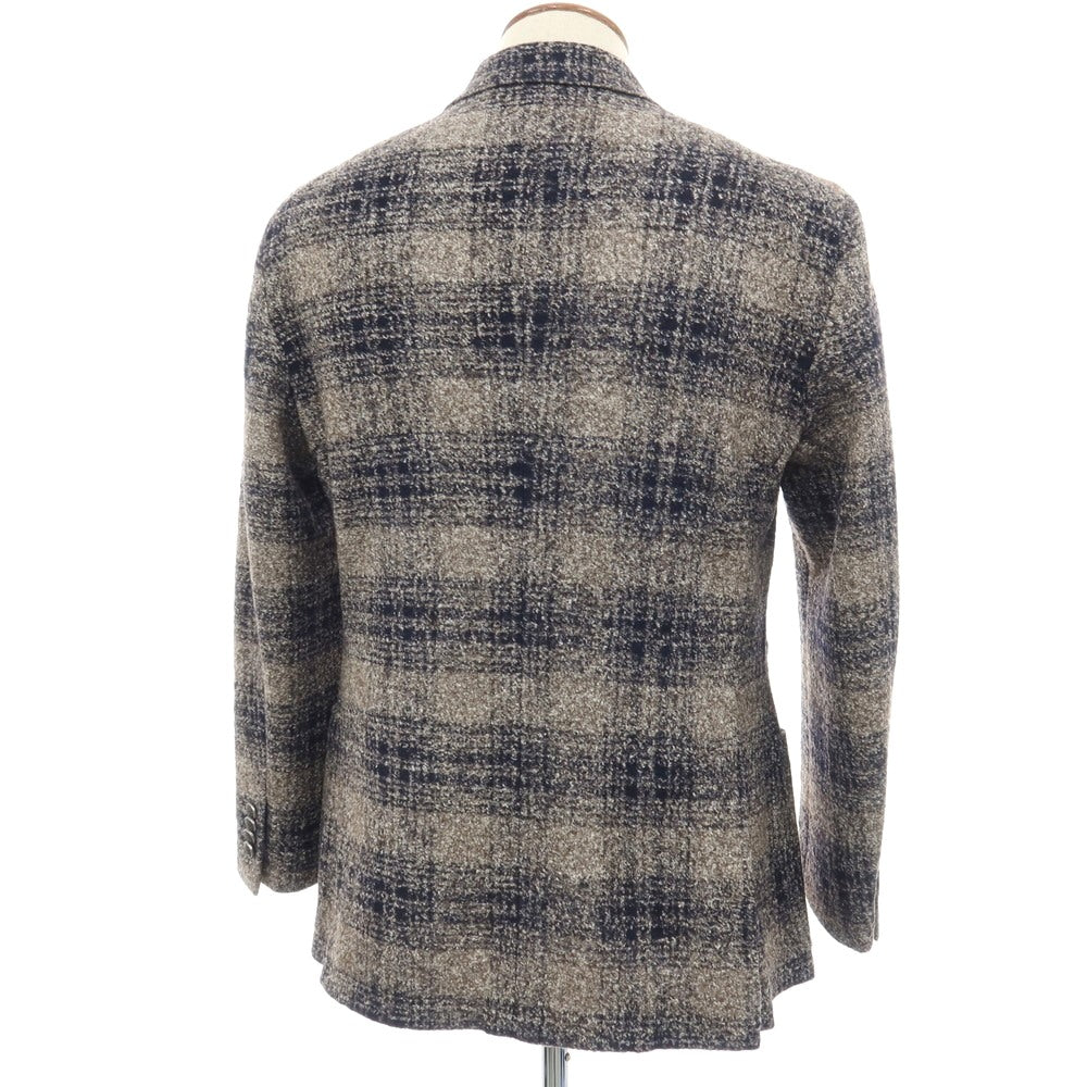 【中古】タリアトーレ TAGLIATORE ウールシルクポリエステル チェック 2B テーラードジャケット ベージュxネイビー【サイズ48】【 状態ランクA 】【 メンズ 】