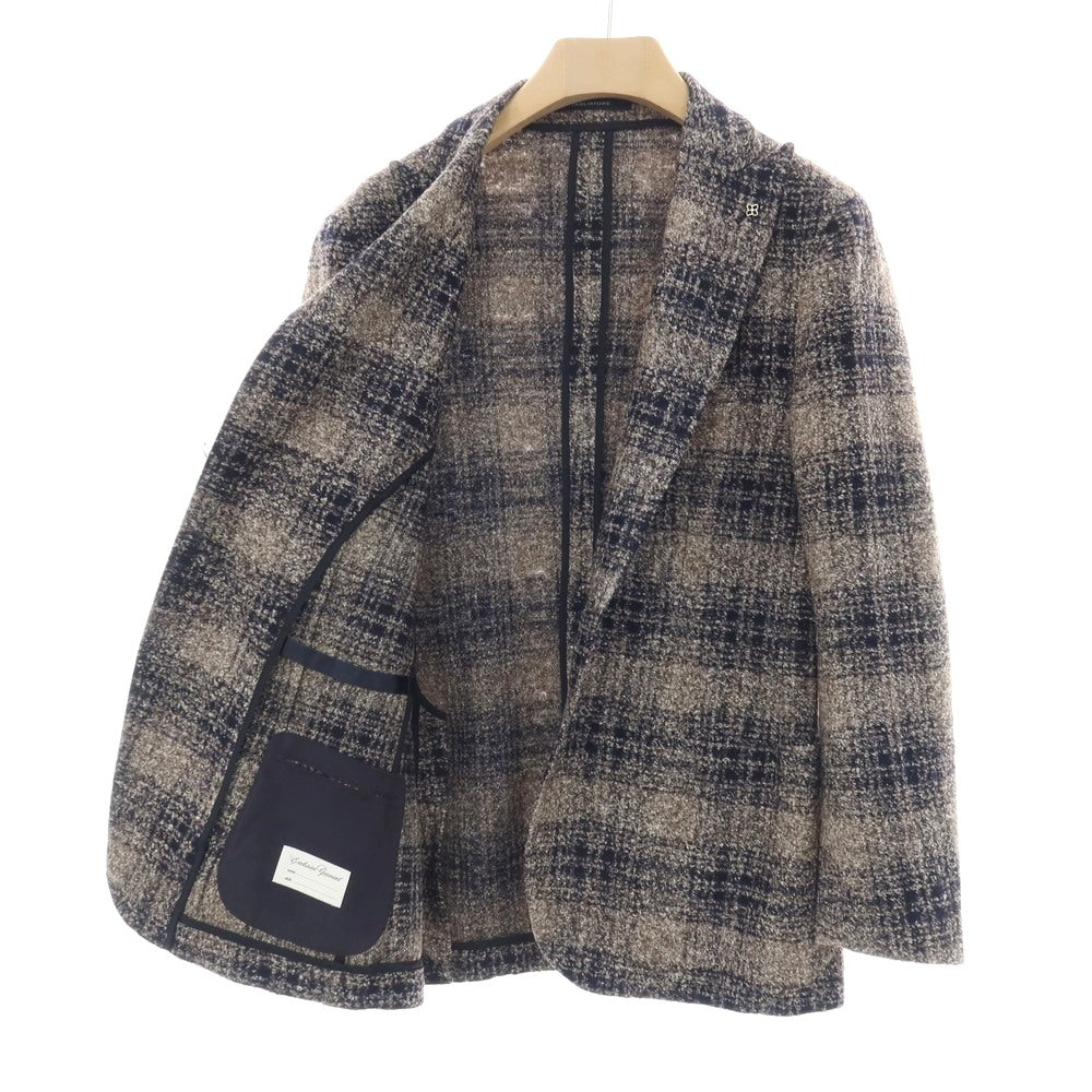 【中古】タリアトーレ TAGLIATORE ウールシルクポリエステル チェック 2B テーラードジャケット ベージュxネイビー【サイズ48】【 状態ランクA 】【 メンズ 】