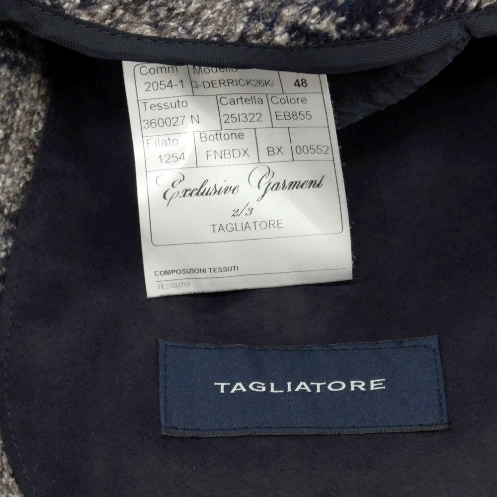 【中古】タリアトーレ TAGLIATORE ウールシルクポリエステル チェック 2B テーラードジャケット ベージュxネイビー【サイズ48】【 状態ランクA 】【 メンズ 】