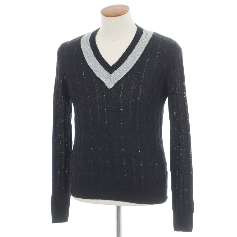 【中古】ミラショーン mila schon リネンコットン ケーブル編み Vネック プルオーバーニット ブラック【サイズ46】【メンズ】 中古】ミラショーン mila schon リネンコットン ケーブル編み Vネック