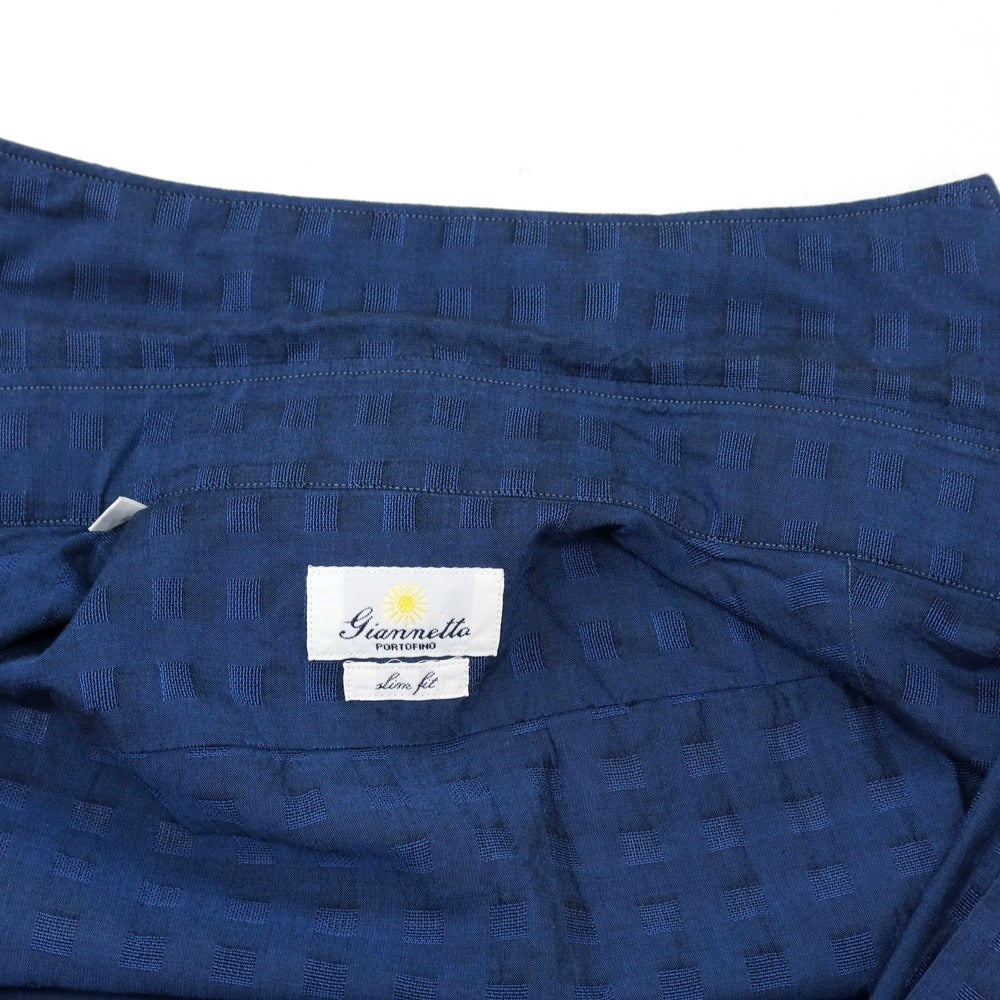 【中古】ジャンネット giannetto コットン チェック ホリゾンタルカラー 半袖シャツ ブルー【サイズ38】【 状態ランクB 】【 メンズ 】