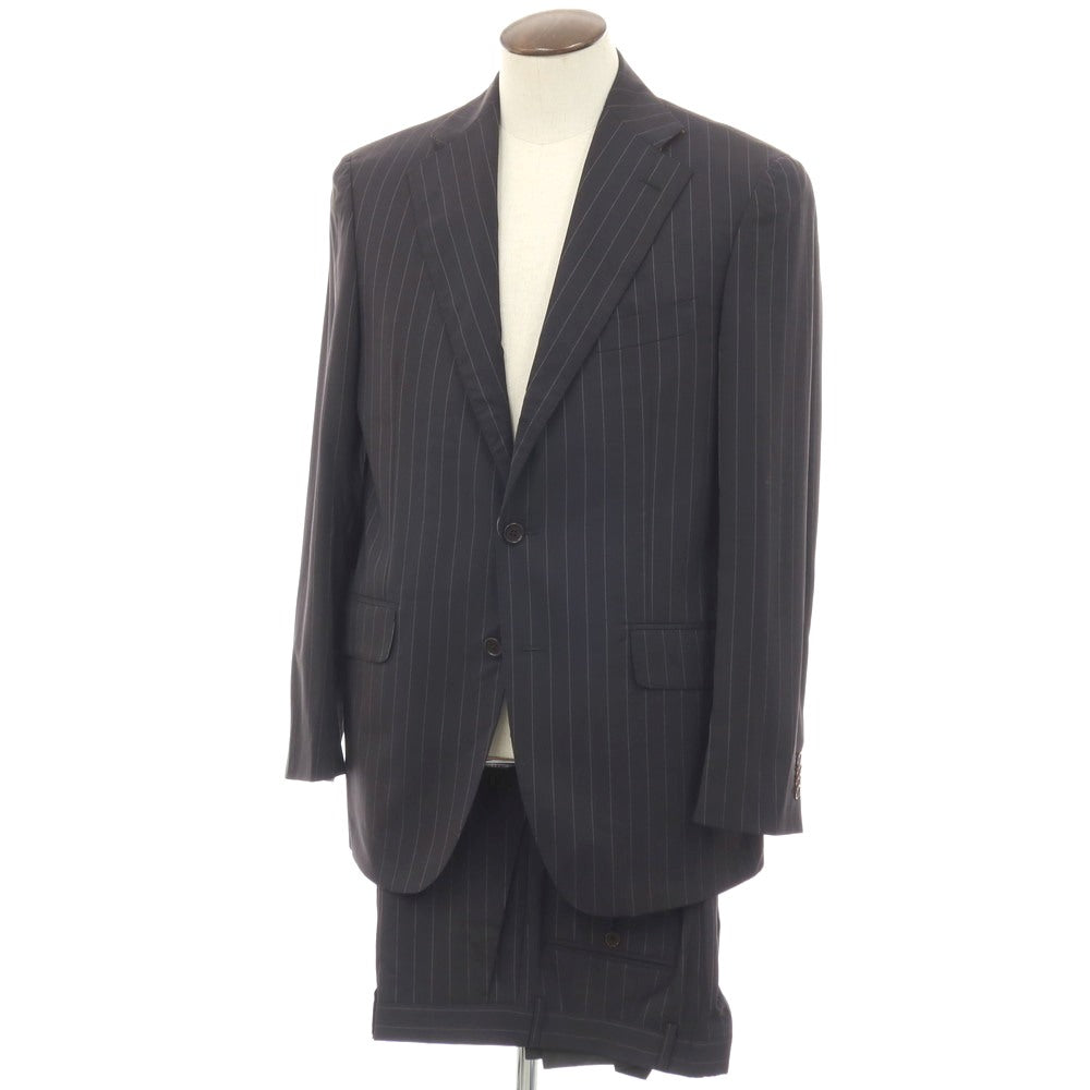 【中古】エトロ ETRO ウール ストライプ 3つボタンスーツ ブラックxホワイト【サイズ52】【 状態ランクC 】【 メンズ 】