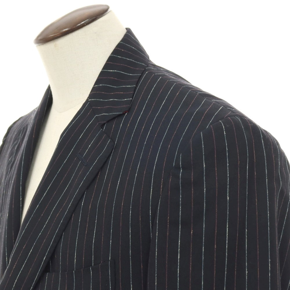 【中古】エトロ ETRO ウール ストライプ 2つボタンスーツ ダークネイビーxマルチカラー【サイズ52】【 状態ランクB 】【 メンズ 】