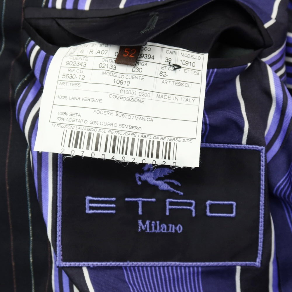 【中古】エトロ ETRO ウール ストライプ 2つボタンスーツ ダークネイビーxマルチカラー【サイズ52】【 状態ランクB 】【 メンズ 】