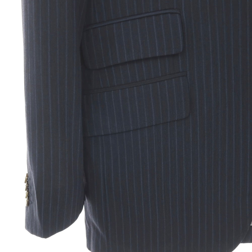 【中古】エトロ ETRO ウール ストライプ 3つボタンスーツ ネイビーxブルー【サイズ50】【 状態ランクC 】【 メンズ 】