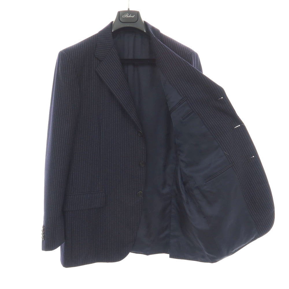 【中古】ベルベスト Belvest ISETAN MEN’S別注 SUPER120’S ウール ストライプ 3つボタンスーツ ネイビーxホワイト【サイズ52 Drop7R】【 状態ランクC 】【 メンズ 】
