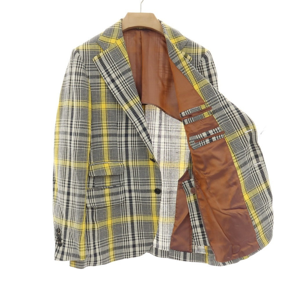 【中古】ガブリエレ パジーニ Gabriele Pasini コットンリネンポリエステルアクリル チェック 3B テーラードジャケット グレーxイエロー【サイズ50】【 状態ランクA 】【 メンズ 】