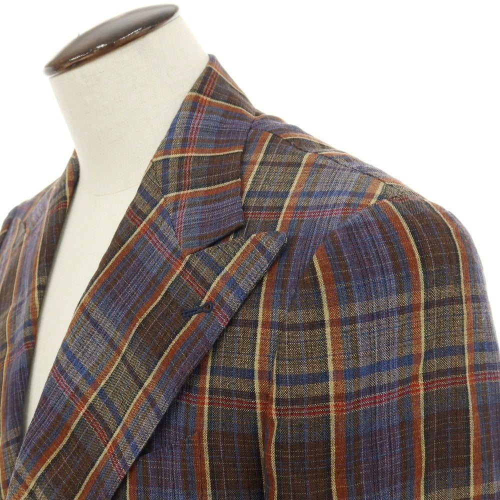 【中古】ガブリエレ パジーニ Gabriele Pasini リネンレーヨンウール チェック 3B テーラードジャケット ブラウンxブルー【サイズ50】【 状態ランクA 】【 メンズ 】