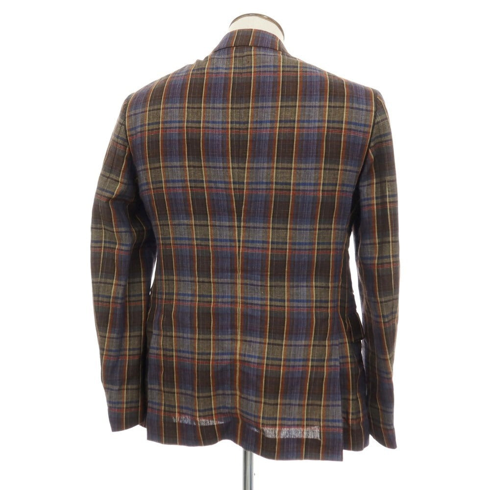 【中古】ガブリエレ パジーニ Gabriele Pasini リネンレーヨンウール チェック 3B テーラードジャケット ブラウンxブルー【サイズ50】【 状態ランクA 】【 メンズ 】