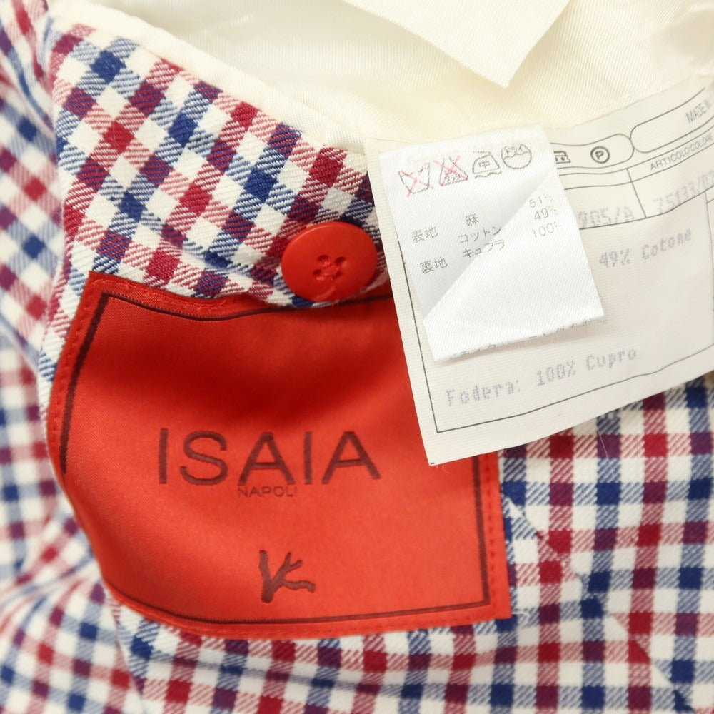 【中古】イザイア ISAIA リネンコットン チェック 3B テーラードジャケット トリコロール【サイズ50】【 状態ランクC 】【 メンズ 】