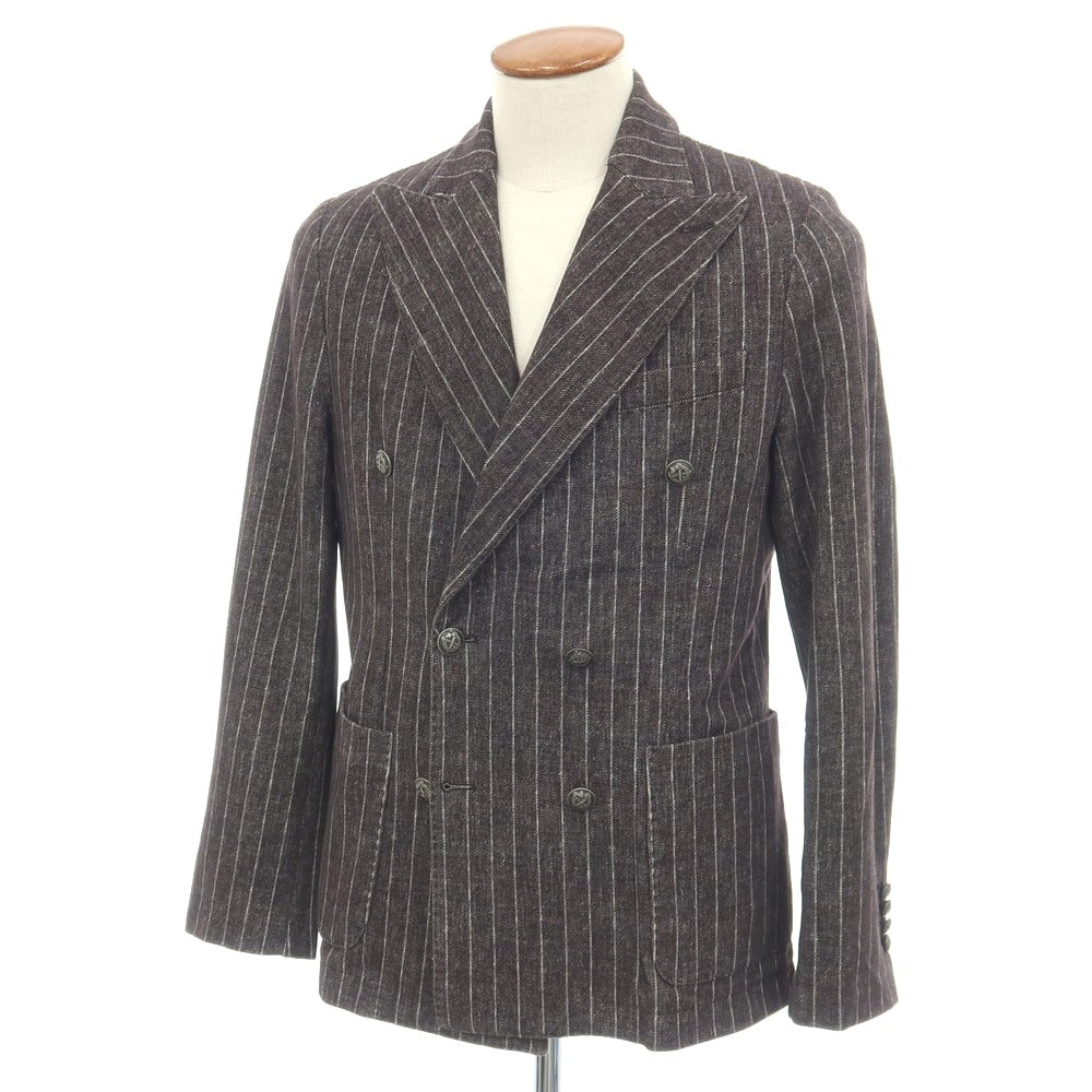 【中古】チルコロ1901 CIRCOLO 1901 コットン ジャージー ストライプ 転写プリント 裏起毛 ダブル6B カジュアルジャケット ダークブラウン系【サイズ48】【 状態ランクC 】【 メンズ 】