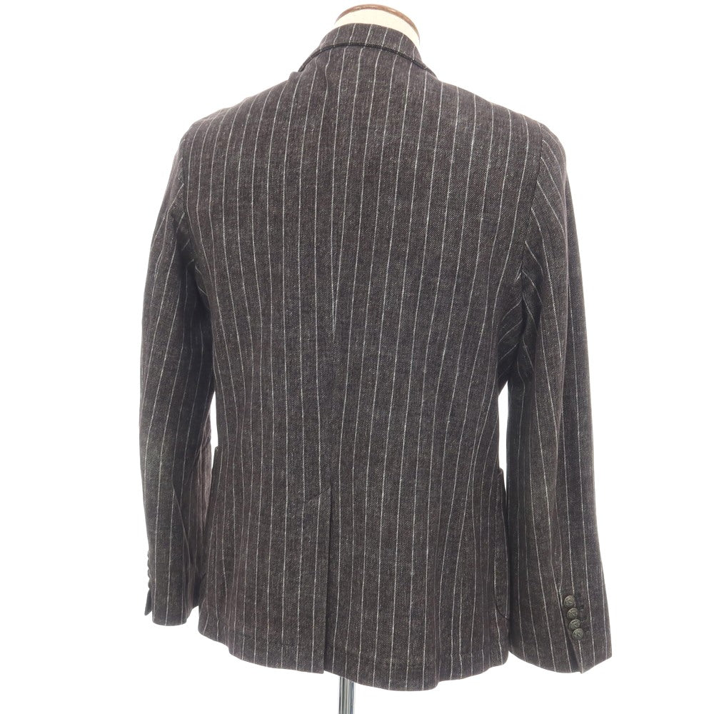 【中古】チルコロ1901 CIRCOLO 1901 コットン ジャージー ストライプ 転写プリント 裏起毛 ダブル6B カジュアルジャケット ダークブラウン系【サイズ48】【 状態ランクC 】【 メンズ 】
