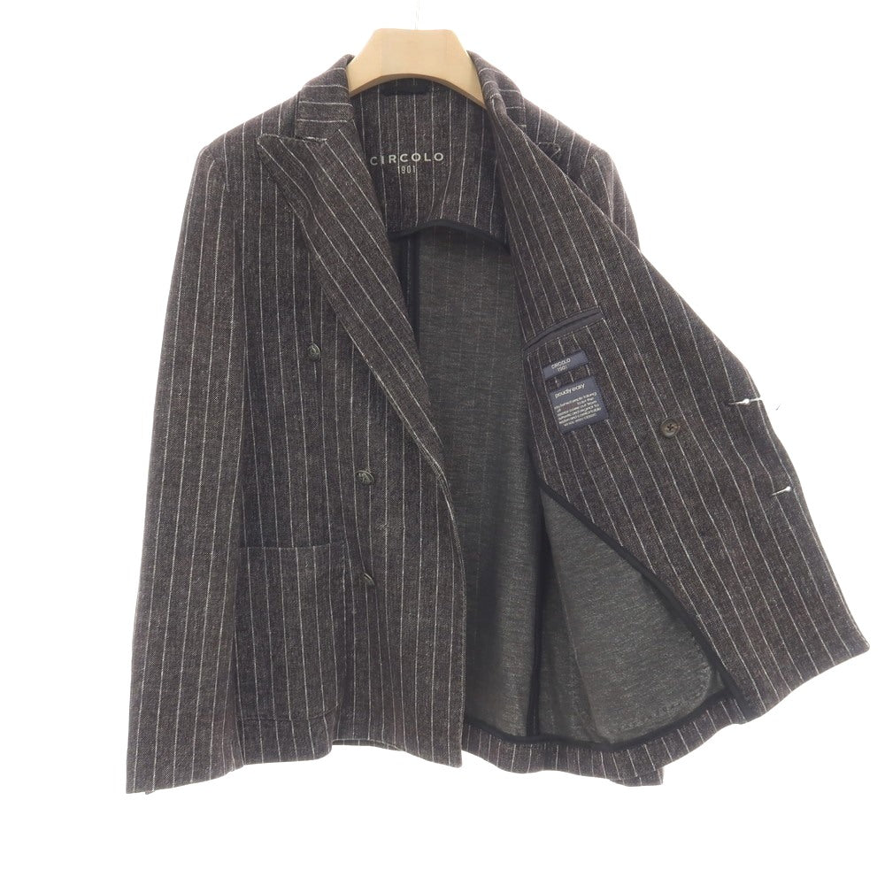 【中古】チルコロ1901 CIRCOLO 1901 コットン ジャージー ストライプ 転写プリント 裏起毛 ダブル6B カジュアルジャケット ダークブラウン系【サイズ48】【 状態ランクC 】【 メンズ 】