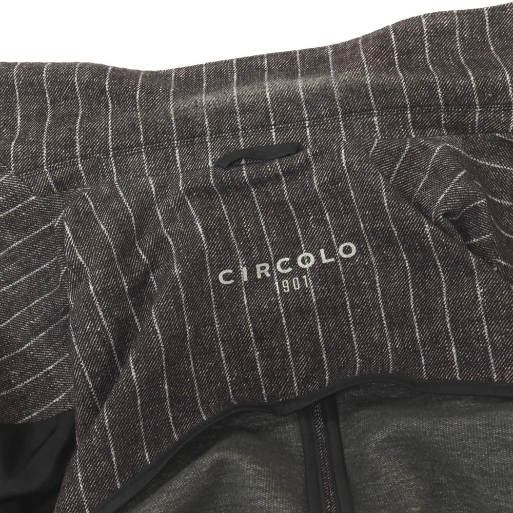 【中古】チルコロ1901 CIRCOLO 1901 コットン ジャージー ストライプ 転写プリント 裏起毛 ダブル6B カジュアルジャケット ダークブラウン系【サイズ48】【 状態ランクC 】【 メンズ 】