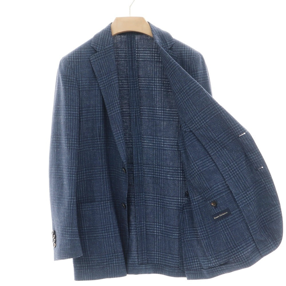 【中古】ラルディーニ LARDINI コットンリネンポリウレタン チェック 3B テーラードジャケット ブルーxネイビー【サイズ46】【 状態ランクB 】【 メンズ 】