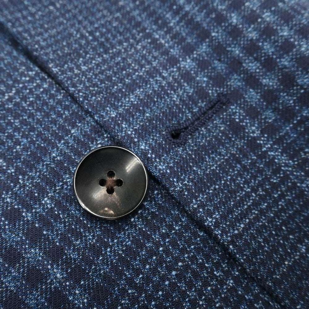 【中古】ラルディーニ LARDINI コットンリネンポリウレタン チェック 3B テーラードジャケット ブルーxネイビー【サイズ46】【 状態ランクB 】【 メンズ 】
