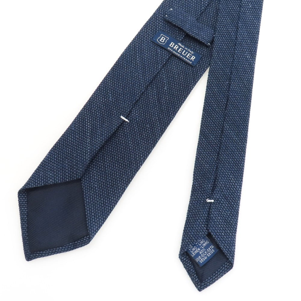 【中古】ブリューワー BREUER リネンシルク 無地ネクタイ ネイビー【 状態ランクB 】【 メンズ 】