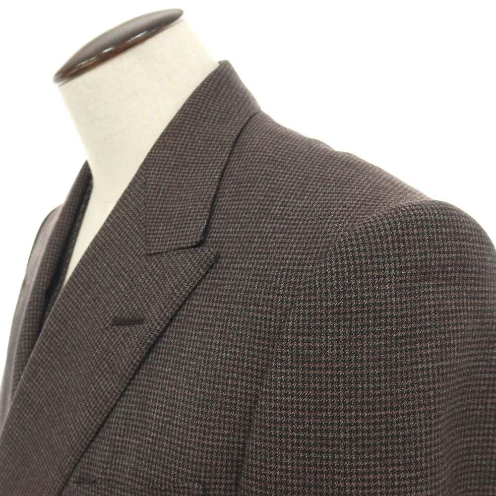 【中古】ノーブランド no brand スリーピース ウール ハウンドトゥースチェック ダブルスーツ ブラウン系【サイズ50 D7】【 状態ランクA 】【 メンズ 】