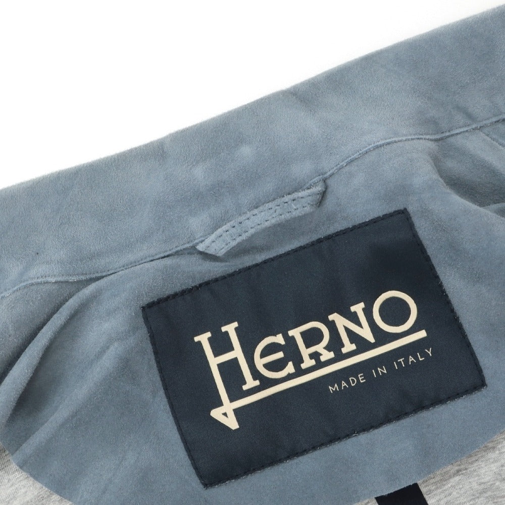 【中古】ヘルノ Herno ゴート スエード ダブルジップ レザーブルゾン ライトブルー【サイズ42】【 状態ランクC 】【 メンズ 】
