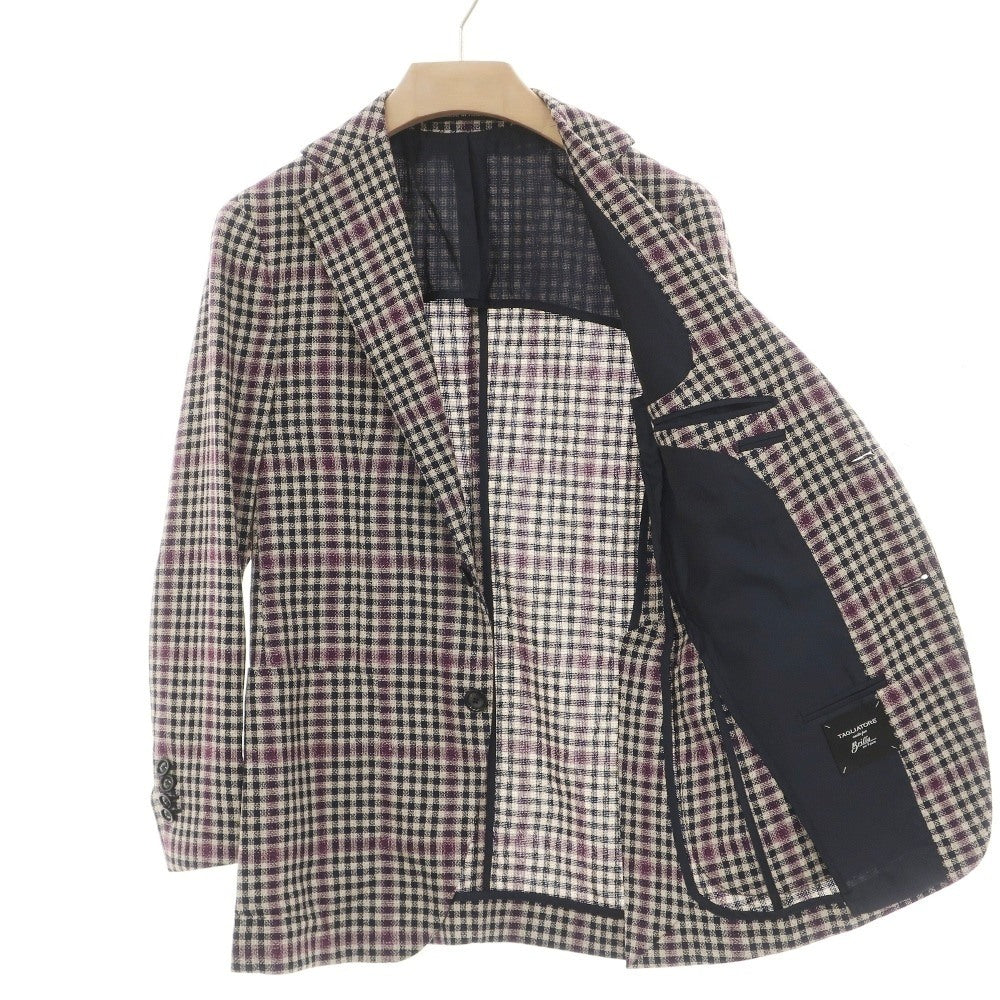 【中古】タリアトーレ TAGLIATORE Brilla per il gusto別注 ウールシルクナイロンリネン チェック 2B テーラードジャケット ネイビーxパープル【サイズ42】【 状態ランクB 】【 メンズ 】