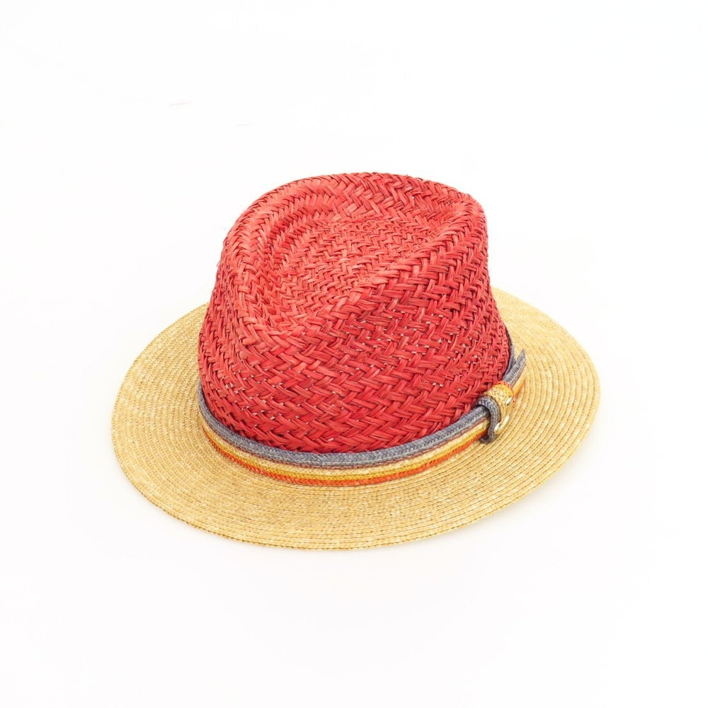 【中古】ヤコブコーエン JACOB COHEN 中折れ ストローハット 帽子 レッドxベージュ【サイズ58】【メンズ】 中古】ヤコブコーエン JACOB COHEN 中折れ ストローハット 帽子 レッド