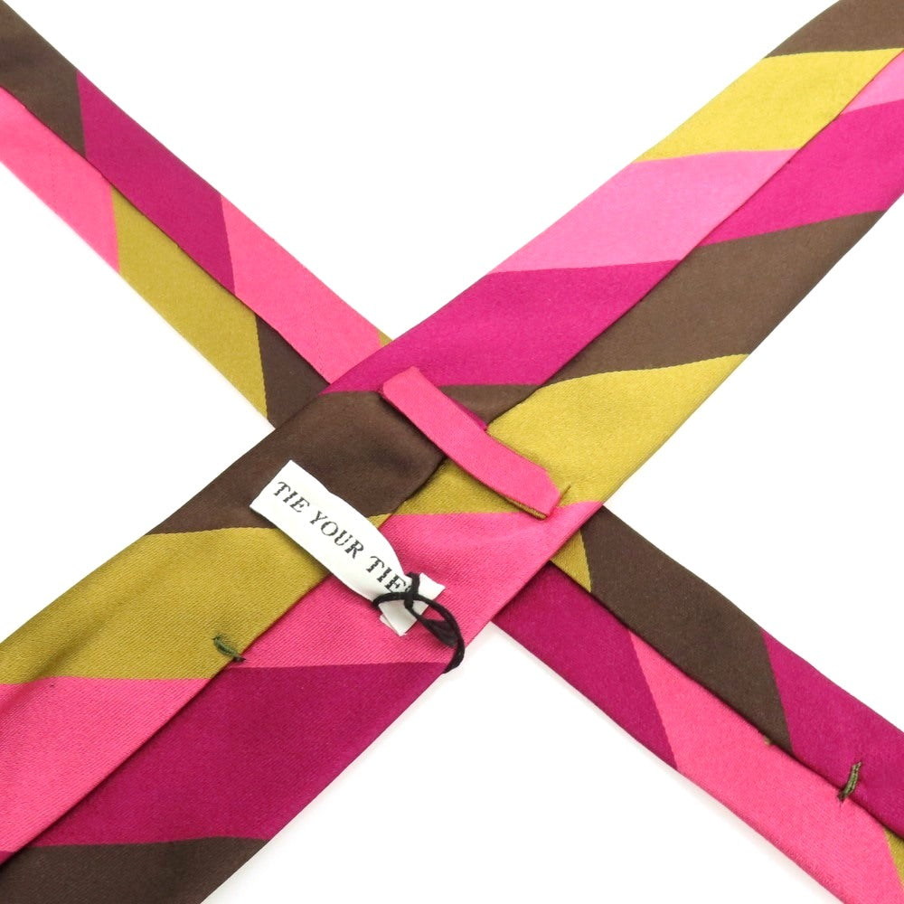 【中古】タイユアタイ TIE YOUR TIE シルク ストライプ柄ネクタイ ピンクxブラウン【 状態ランクB 】【 メンズ 】