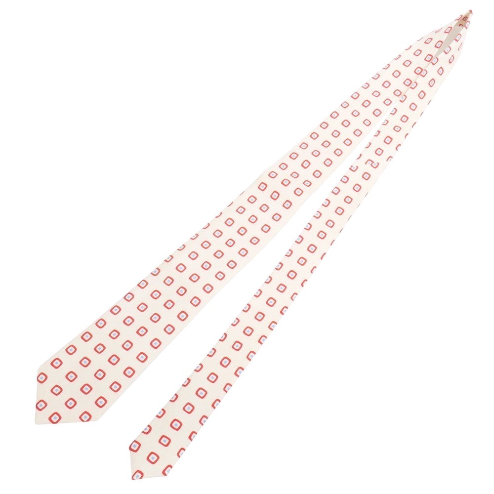 【中古】エリコフォルミコラ ERRICO FORMICOLA シルクリネン プリント 小紋柄ネクタイ オフホワイトxレッド【 状態ランクA 】【 メンズ 】