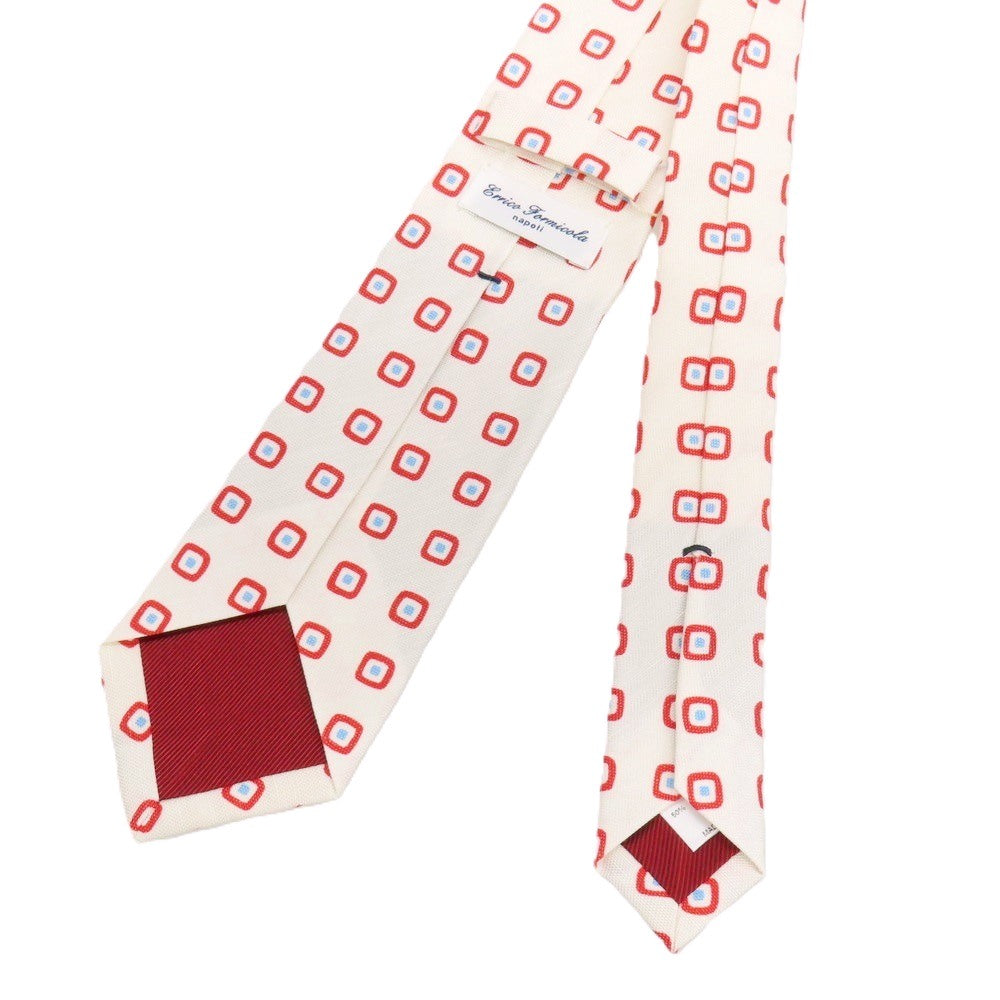 【中古】エリコフォルミコラ ERRICO FORMICOLA シルクリネン プリント 小紋柄ネクタイ オフホワイトxレッド【 状態ランクA 】【 メンズ 】