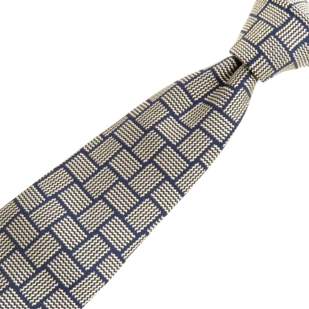 【中古】ジョン コンフォート JOHN COMFORT シルク ネクタイ ベージュxネイビー【 状態ランクA 】【 メンズ 】