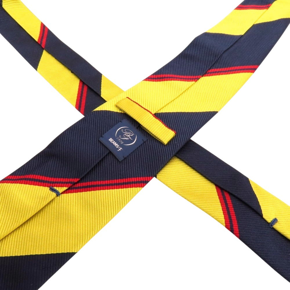 【中古】ビームスエフ BEAMS F シルク ストライプ柄ネクタイ ネイビーxイエロー【 状態ランクA 】【 メンズ 】