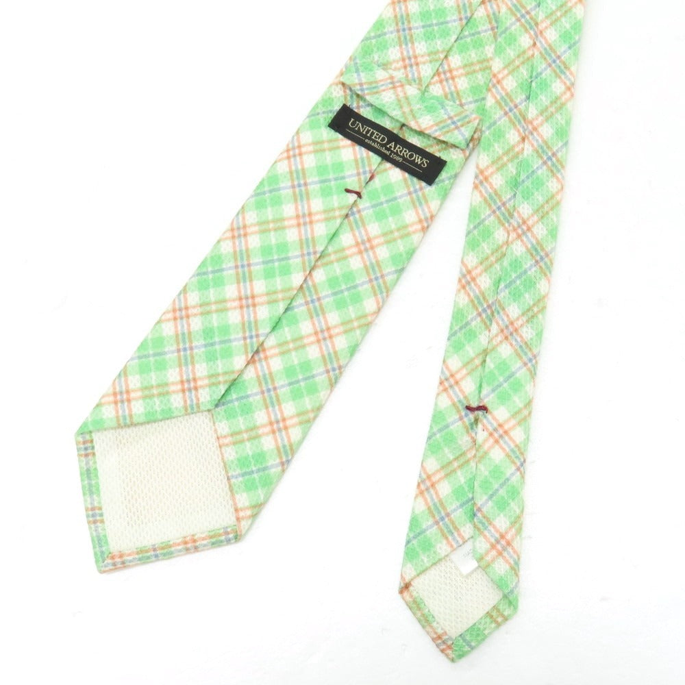 【中古】ユナイテッドアローズ UNITED ARROWS コットン プリント チェック柄ネクタイ ライトグリーン【 状態ランクA 】【 メンズ 】