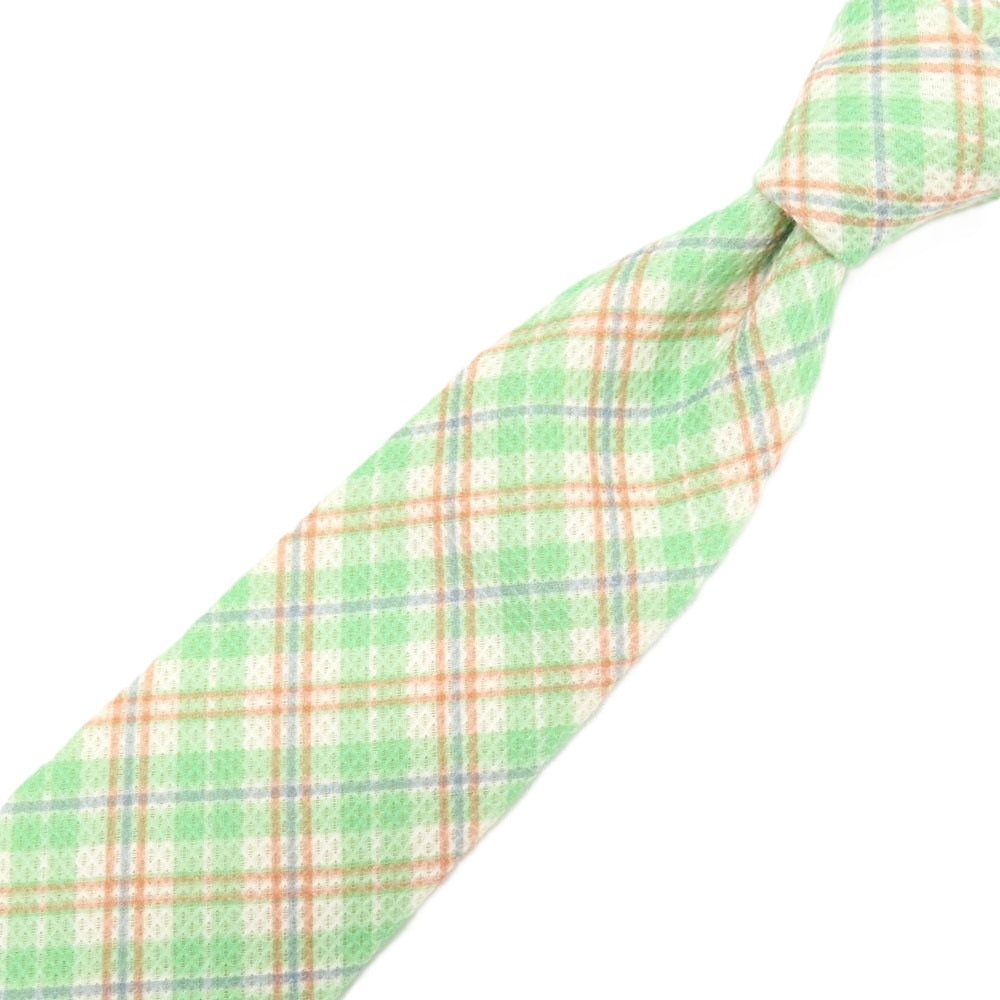 【中古】ユナイテッドアローズ UNITED ARROWS コットン プリント チェック柄ネクタイ ライトグリーン【 状態ランクA 】【 メンズ 】