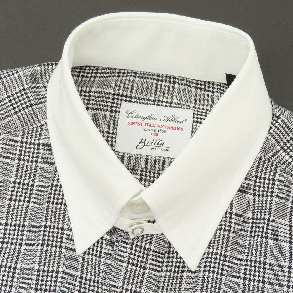 【中古】ブリッラ ペル イル グスト Brilla per il gusto コットン グレンチェック クレリック タブカラー ドレスシャツ ブラックxホワイト【サイズ37】【 状態ランクA 】【 メンズ 】